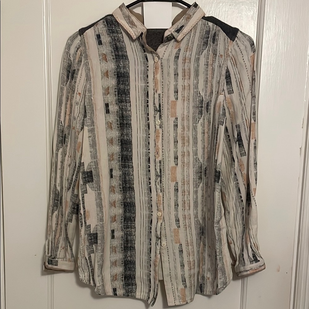 Miidii Striped Button Down Shirt - Black, White, Tan
